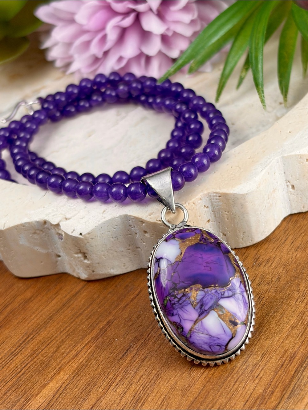 Purple Copper Mohave Turquoise Pendant Necklace Sterling Silver 925 Overlay New